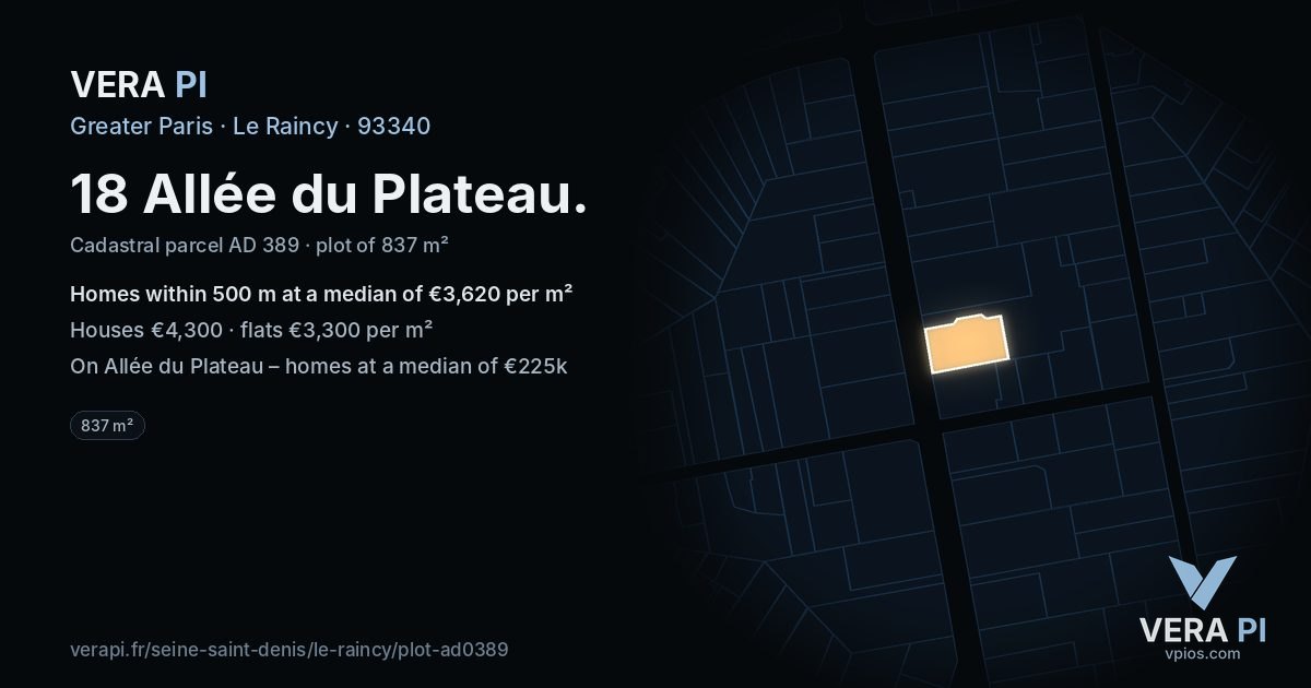18 Allée du Plateau, Le Raincy at night – the plot lit, the parcels around coloured by the prices near them