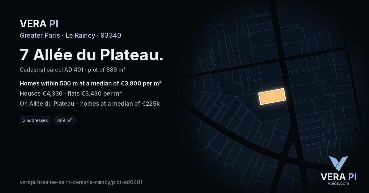 7 Allée du Plateau, Le Raincy at night – the plot lit, the parcels around coloured by the prices near them
