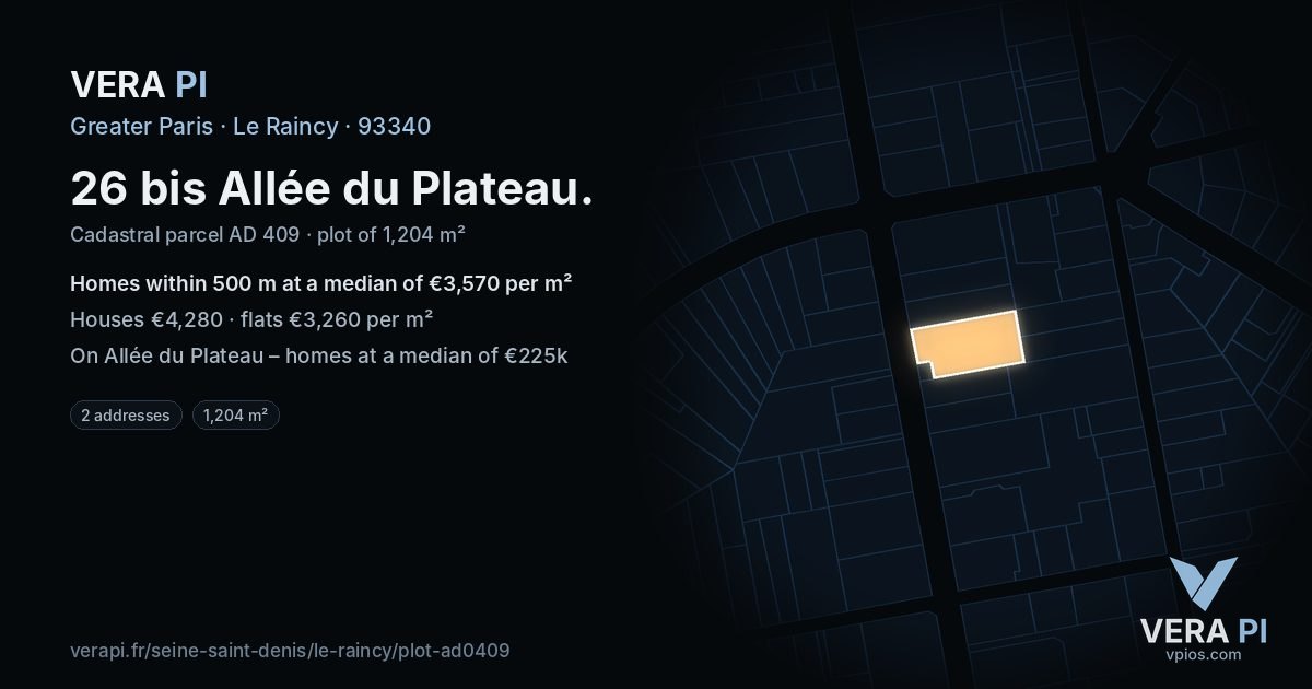 26 bis Allée du Plateau, Le Raincy at night – the plot lit, the parcels around coloured by the prices near them