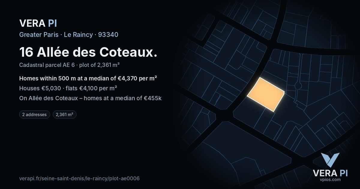16 Allée des Coteaux, Le Raincy at night – the plot lit, the parcels around coloured by the prices near them