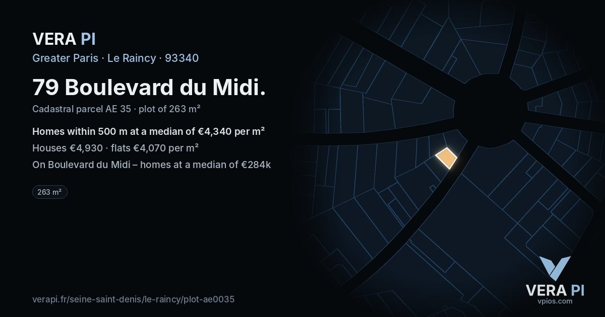 79 Boulevard du Midi, Le Raincy at night – the plot lit, the parcels around coloured by the prices near them