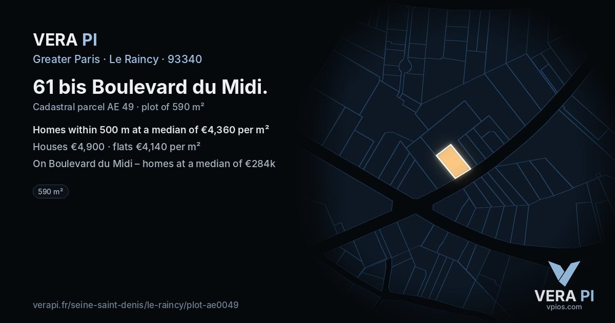 61 bis Boulevard du Midi, Le Raincy at night – the plot lit, the parcels around coloured by the prices near them