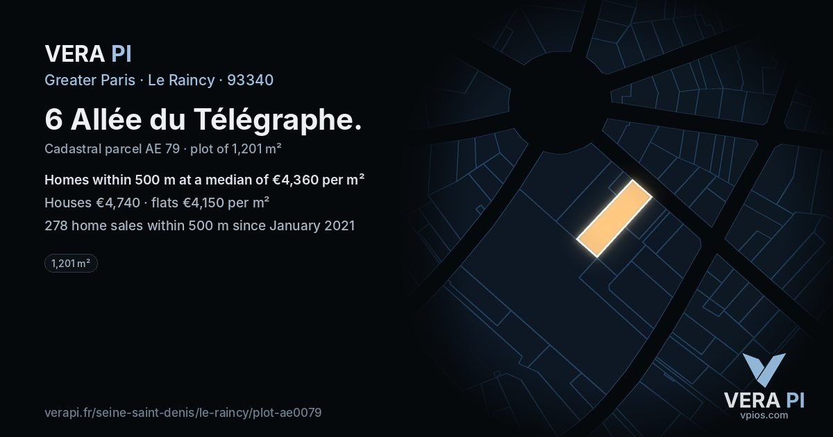 6 Allée du Télégraphe, Le Raincy at night – the plot lit, the parcels around coloured by the prices near them
