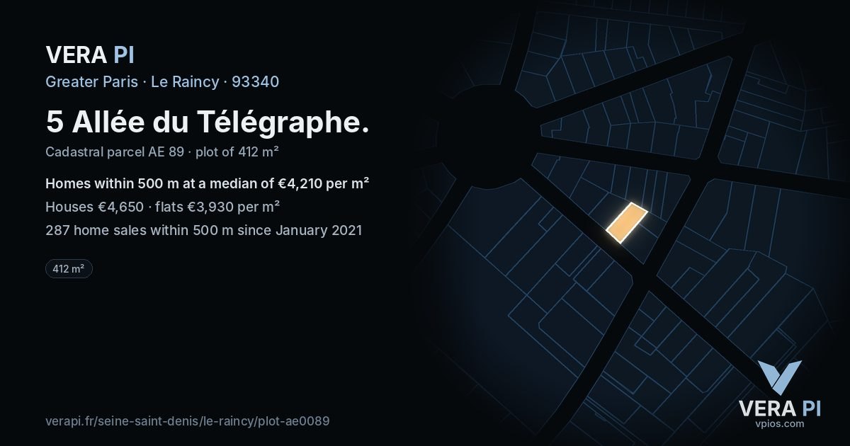 5 Allée du Télégraphe, Le Raincy at night – the plot lit, the parcels around coloured by the prices near them