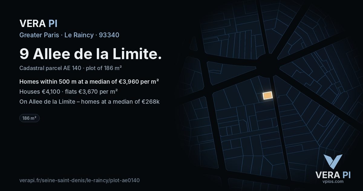 9 Allee de la Limite, Le Raincy at night – the plot lit, the parcels around coloured by the prices near them