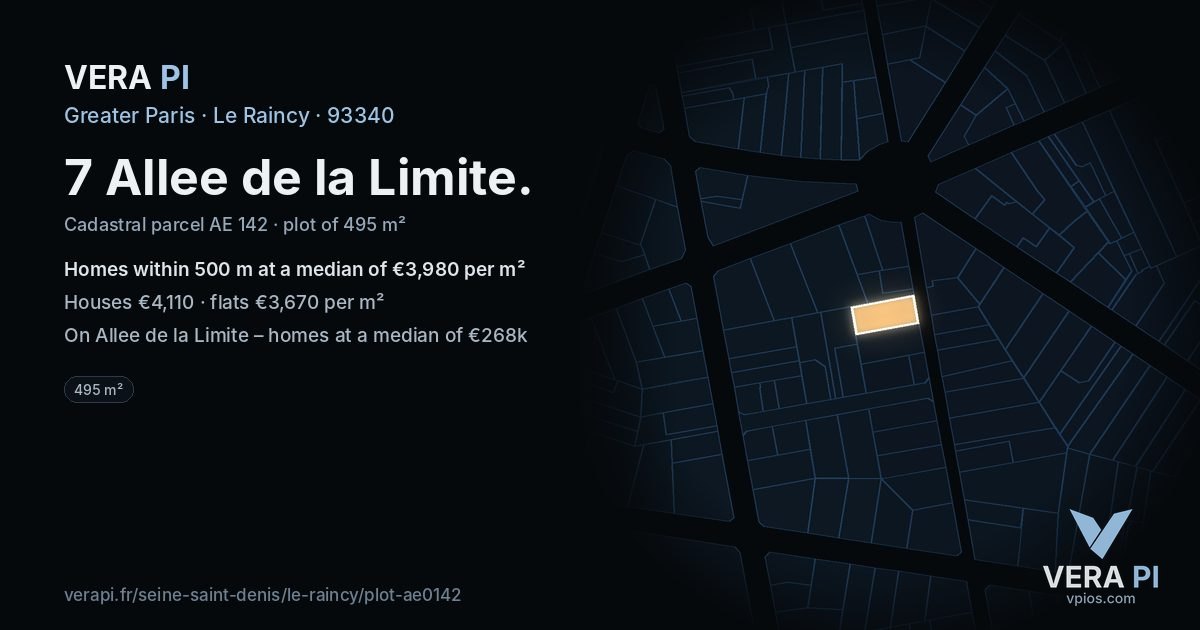 7 Allee de la Limite, Le Raincy at night – the plot lit, the parcels around coloured by the prices near them
