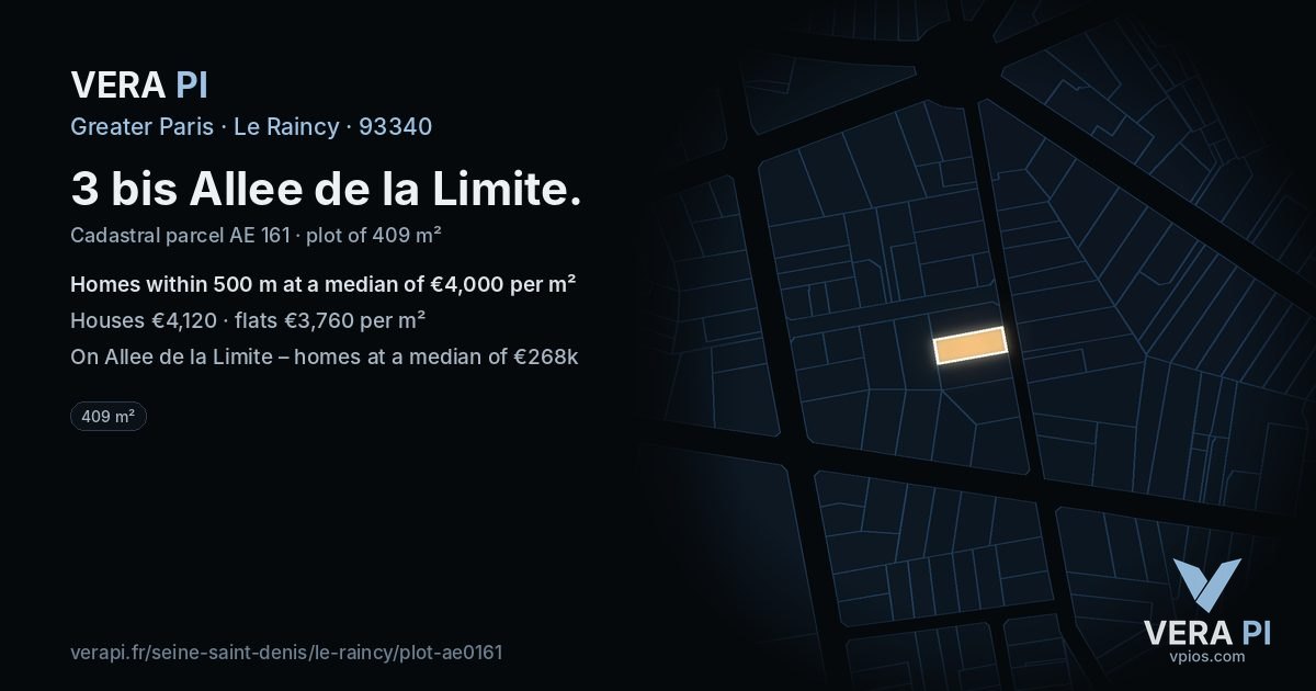 3 bis Allee de la Limite, Le Raincy at night – the plot lit, the parcels around coloured by the prices near them