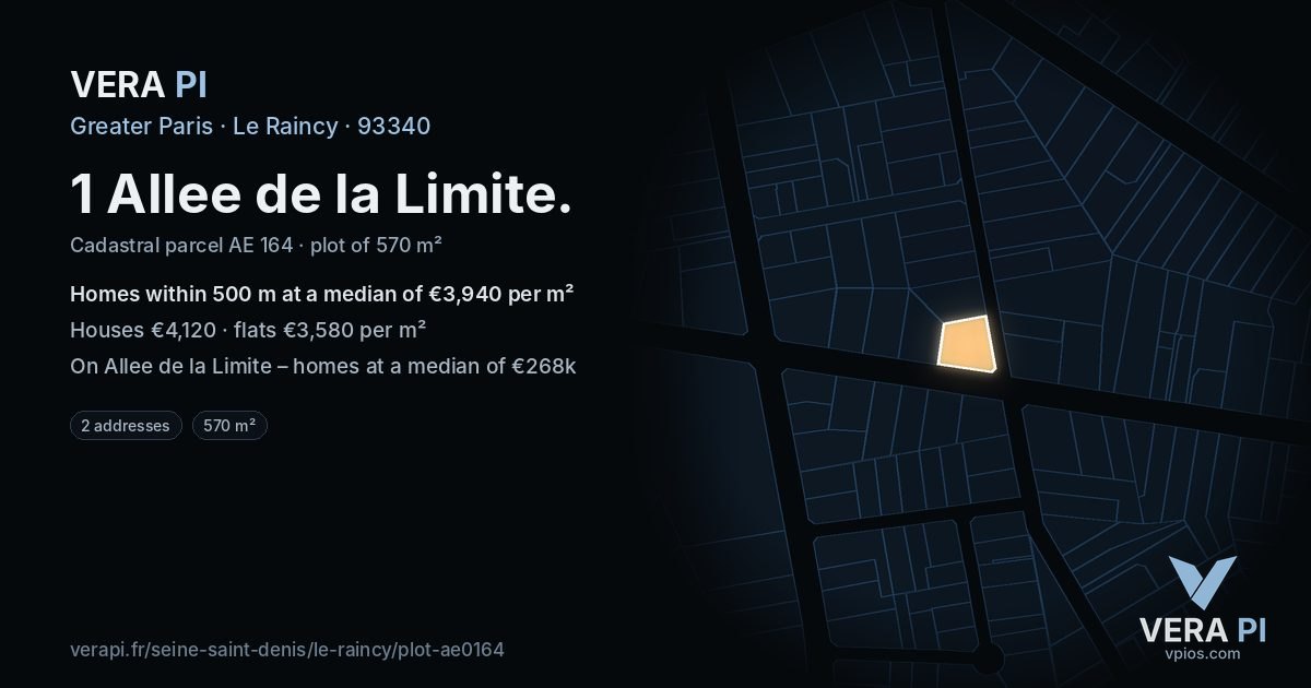 1 Allee de la Limite, Le Raincy at night – the plot lit, the parcels around coloured by the prices near them