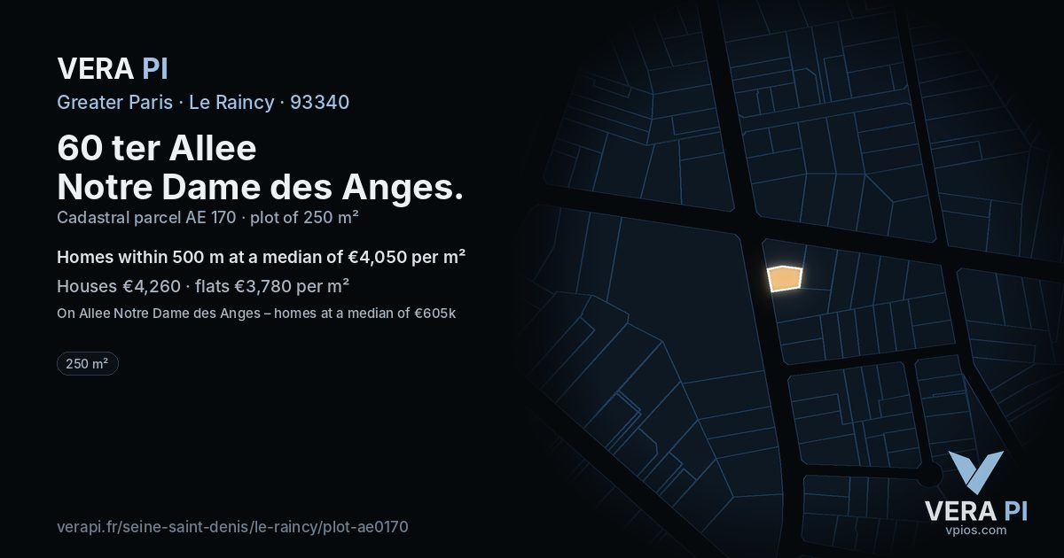 60 ter Allee Notre Dame des Anges, Le Raincy at night – the plot lit, the parcels around coloured by the prices near them