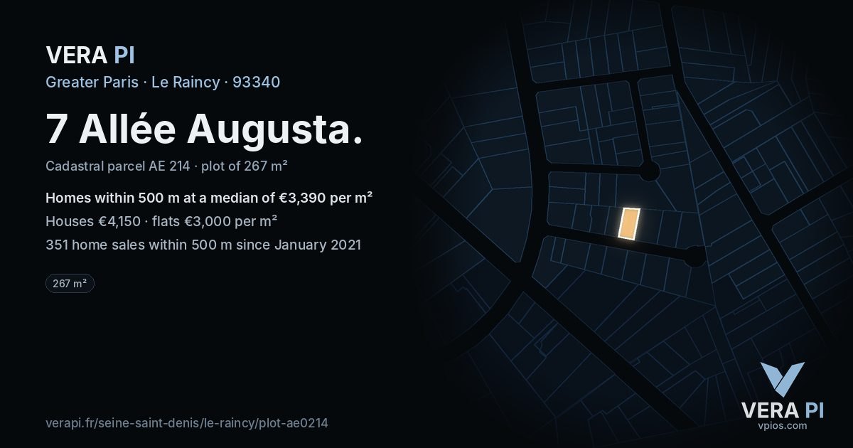 7 Allée Augusta, Le Raincy at night – the plot lit, the parcels around coloured by the prices near them