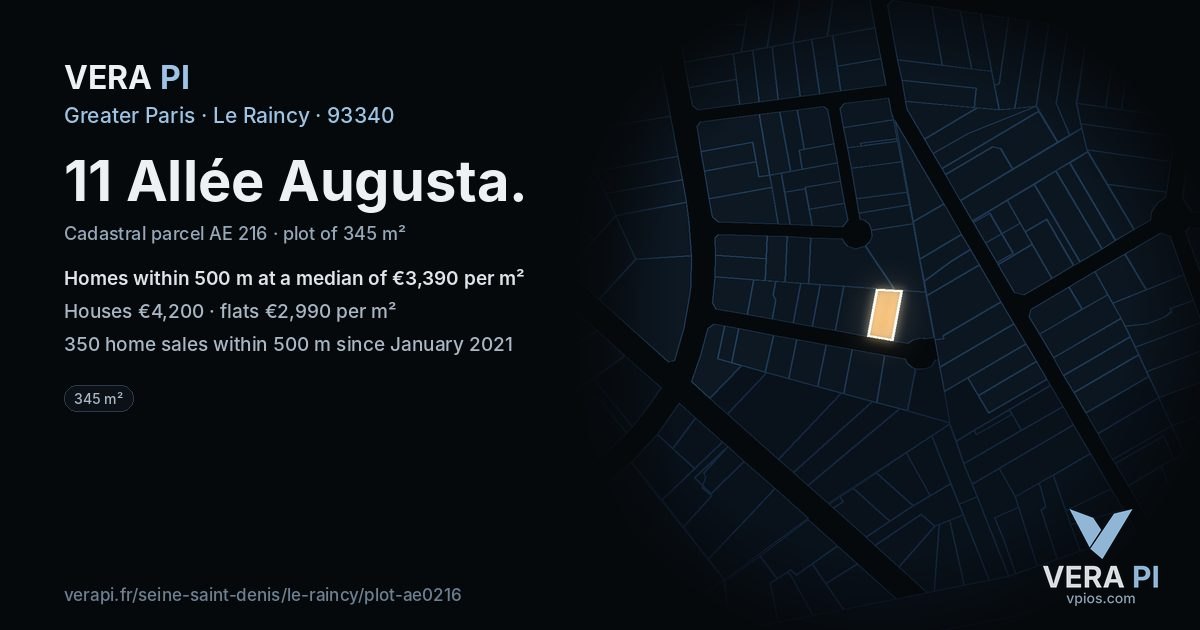 11 Allée Augusta, Le Raincy at night – the plot lit, the parcels around coloured by the prices near them