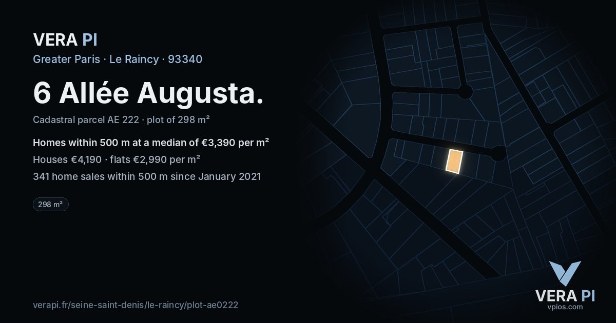 6 Allée Augusta, Le Raincy at night – the plot lit, the parcels around coloured by the prices near them