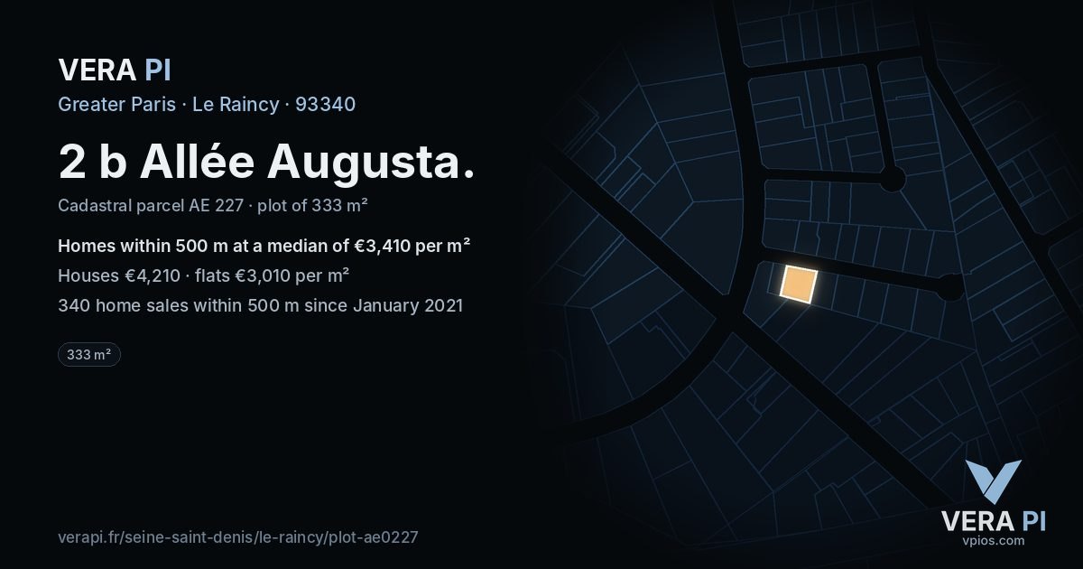 2 b Allée Augusta, Le Raincy at night – the plot lit, the parcels around coloured by the prices near them