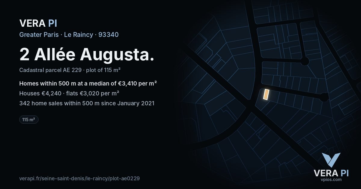 2 Allée Augusta, Le Raincy at night – the plot lit, the parcels around coloured by the prices near them