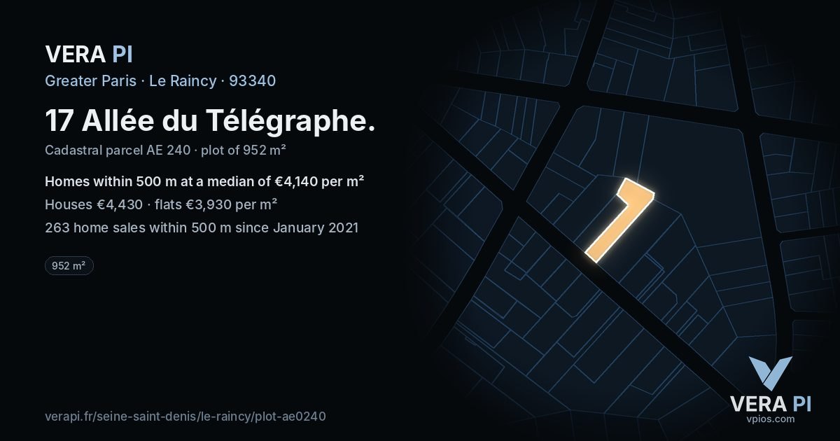 17 Allée du Télégraphe, Le Raincy at night – the plot lit, the parcels around coloured by the prices near them