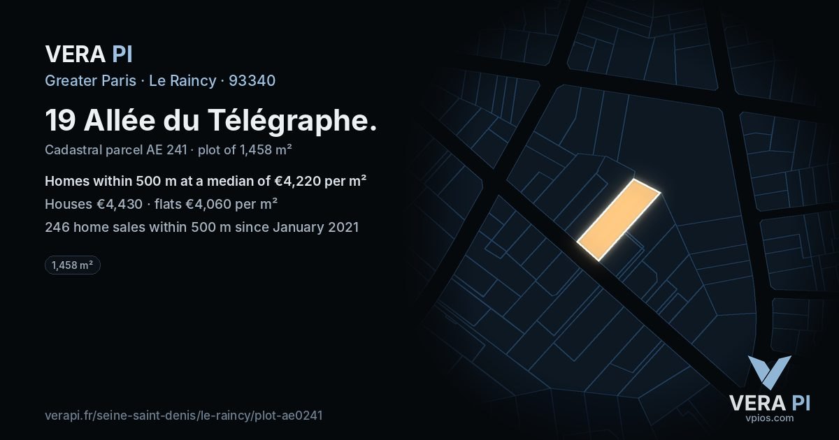 19 Allée du Télégraphe, Le Raincy at night – the plot lit, the parcels around coloured by the prices near them