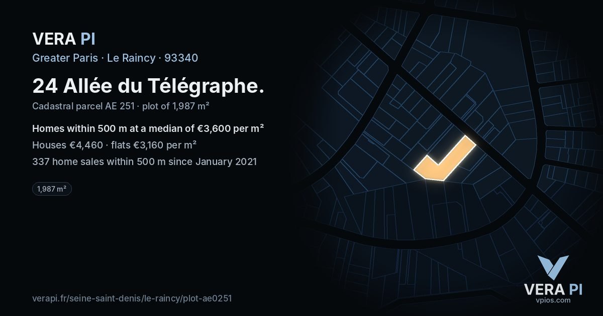 24 Allée du Télégraphe, Le Raincy at night – the plot lit, the parcels around coloured by the prices near them