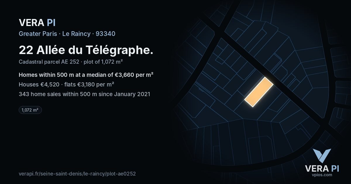 22 Allée du Télégraphe, Le Raincy at night – the plot lit, the parcels around coloured by the prices near them