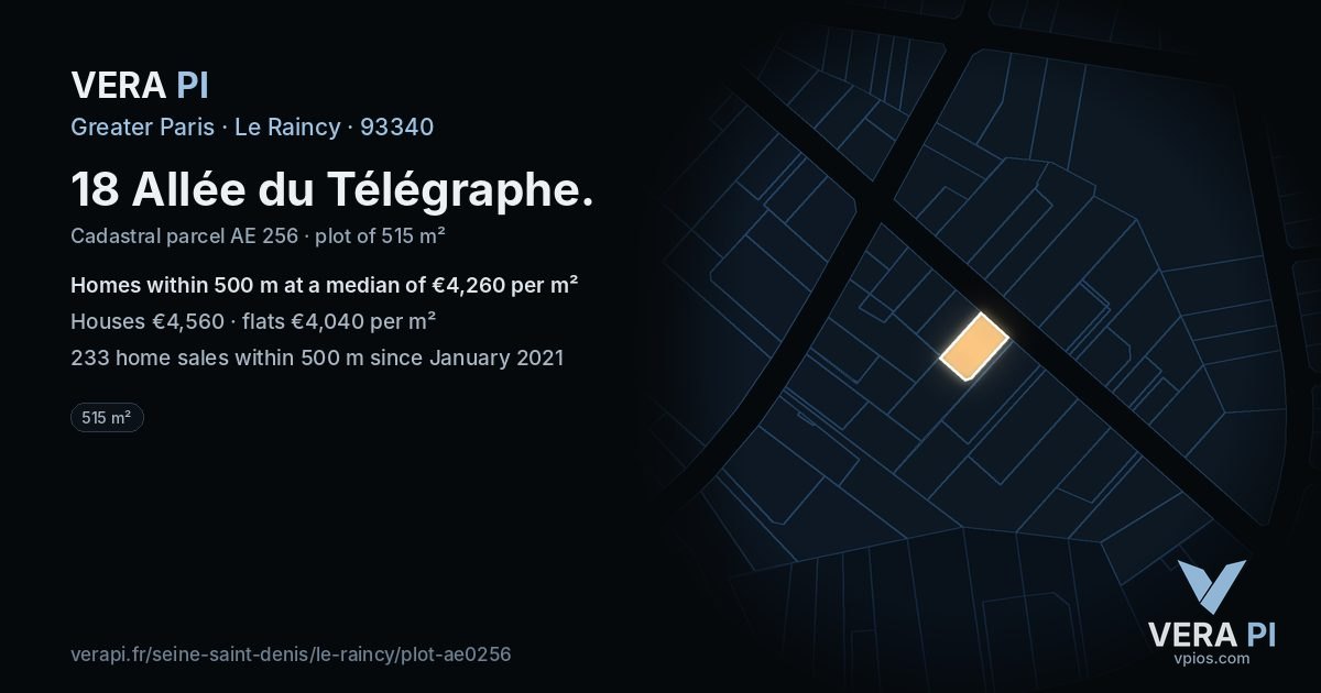 18 Allée du Télégraphe, Le Raincy at night – the plot lit, the parcels around coloured by the prices near them