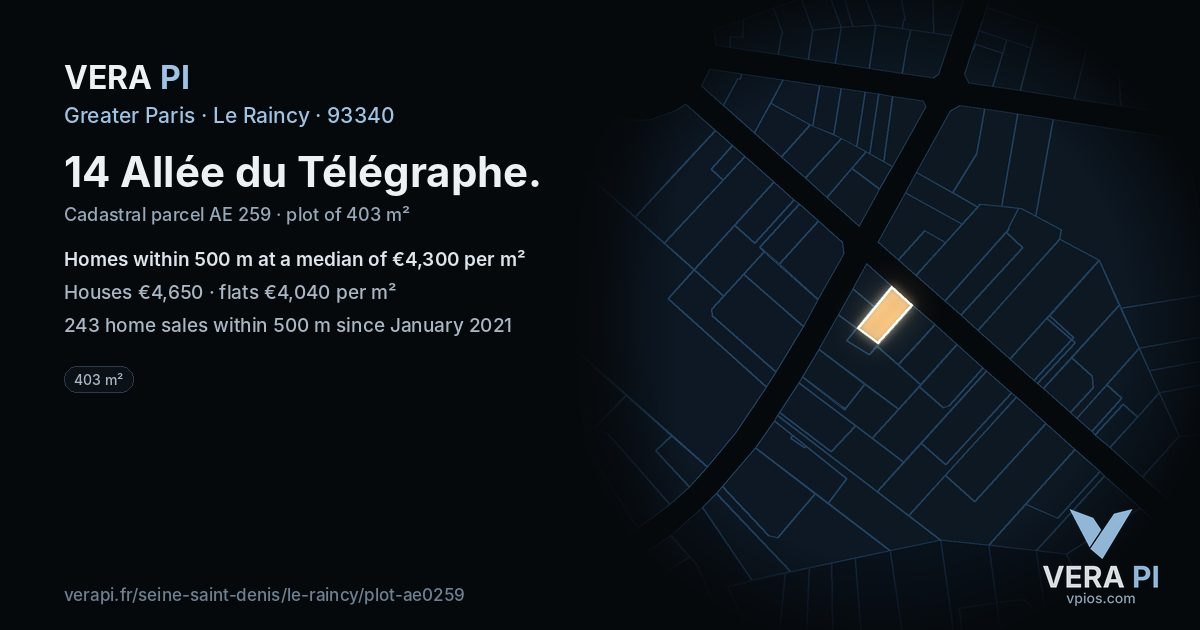 14 Allée du Télégraphe, Le Raincy at night – the plot lit, the parcels around coloured by the prices near them