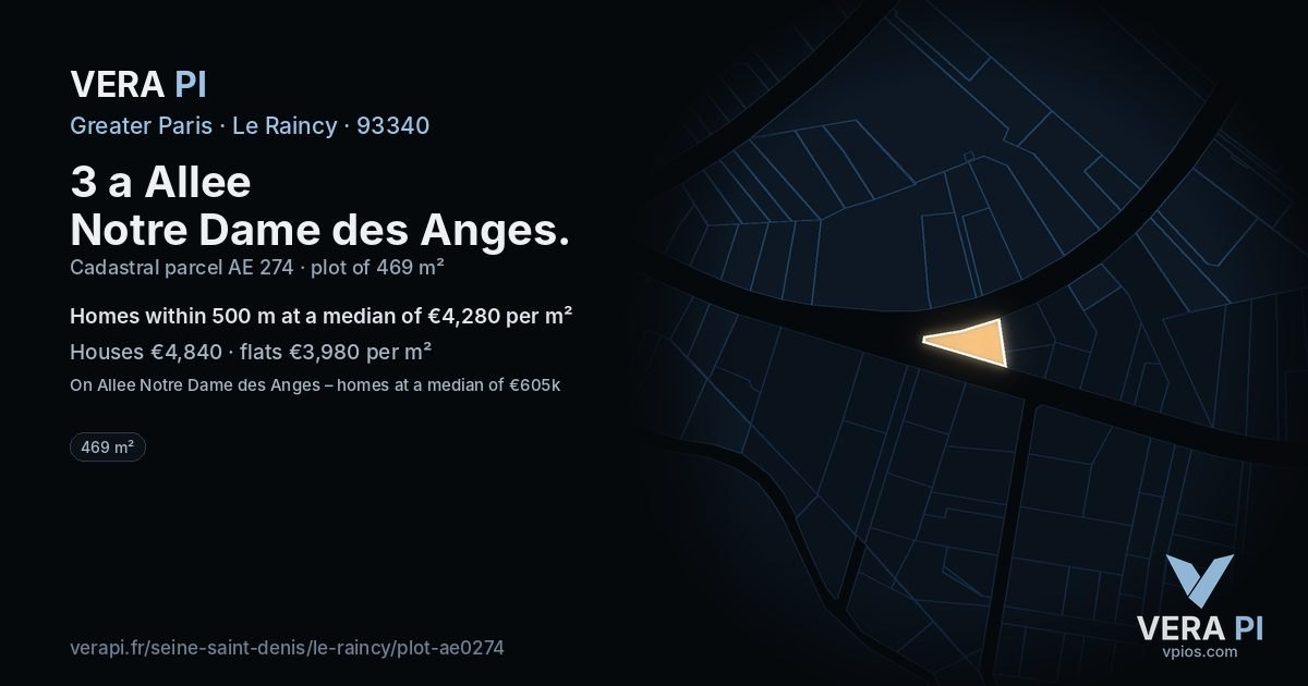 3 a Allee Notre Dame des Anges, Le Raincy at night – the plot lit, the parcels around coloured by the prices near them