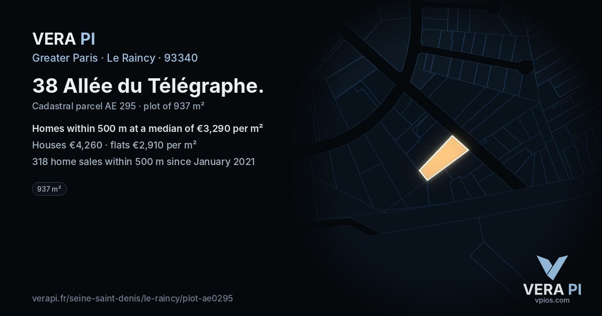 38 Allée du Télégraphe, Le Raincy at night – the plot lit, the parcels around coloured by the prices near them
