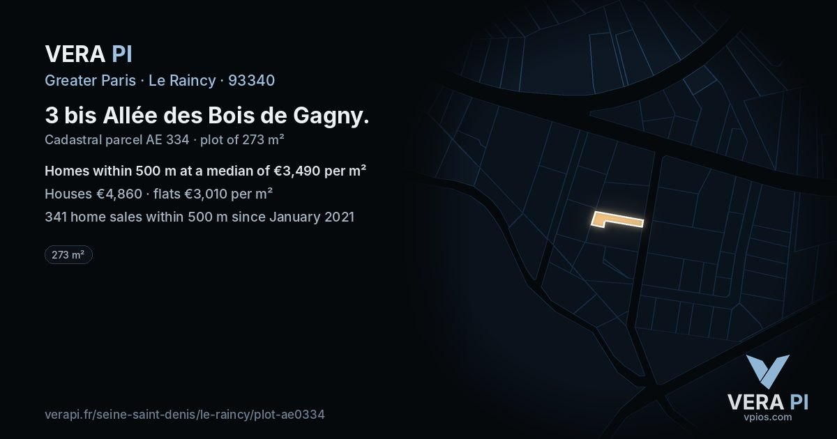3 bis Allée des Bois de Gagny, Le Raincy at night – the plot lit, the parcels around coloured by the prices near them