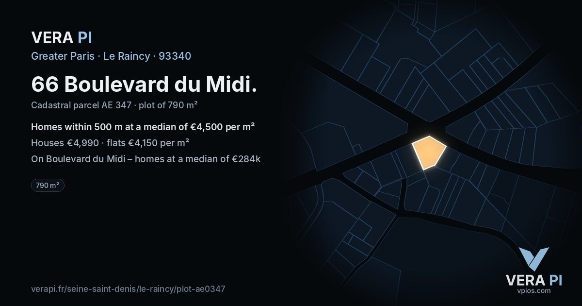 66 Boulevard du Midi, Le Raincy at night – the plot lit, the parcels around coloured by the prices near them