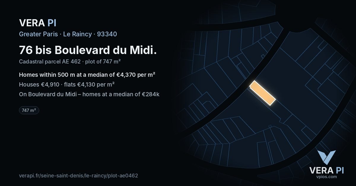 76 bis Boulevard du Midi, Le Raincy at night – the plot lit, the parcels around coloured by the prices near them