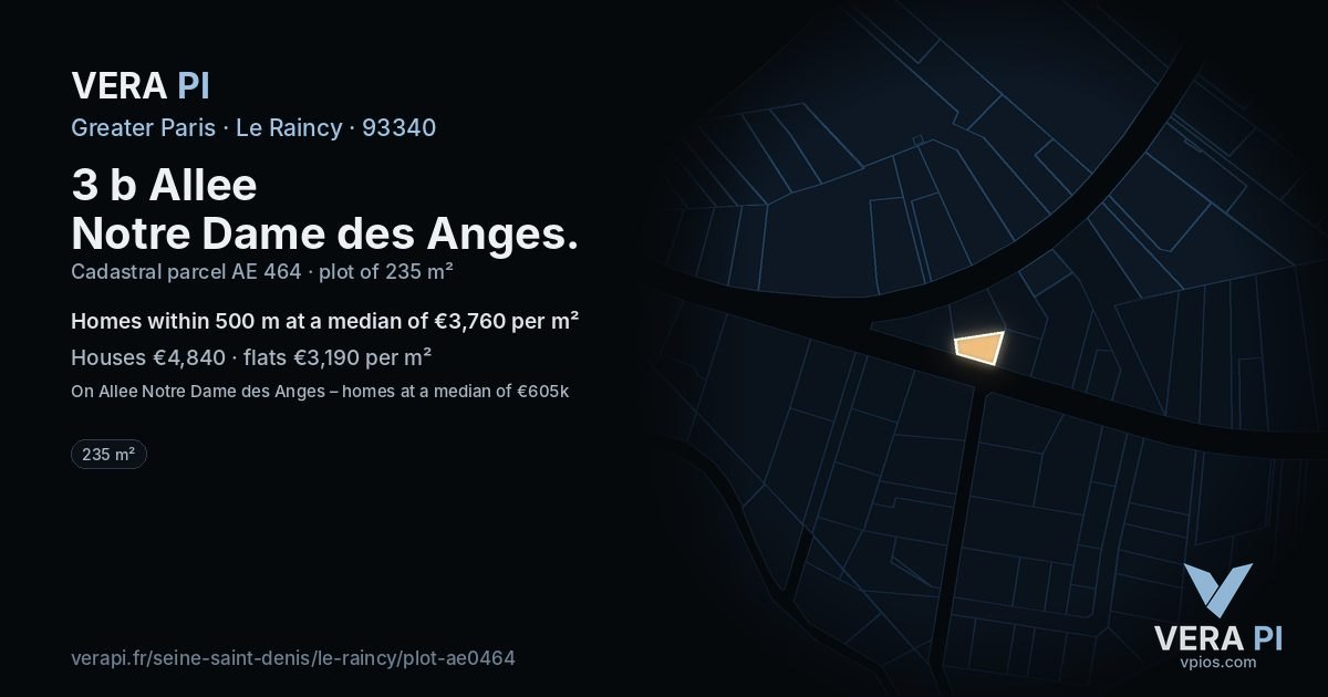 3 b Allee Notre Dame des Anges, Le Raincy at night – the plot lit, the parcels around coloured by the prices near them