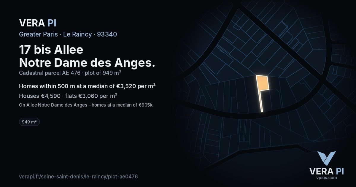 17 bis Allee Notre Dame des Anges, Le Raincy at night – the plot lit, the parcels around coloured by the prices near them