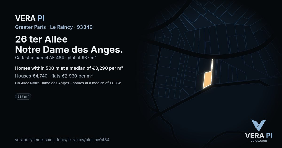 26 ter Allee Notre Dame des Anges, Le Raincy at night – the plot lit, the parcels around coloured by the prices near them