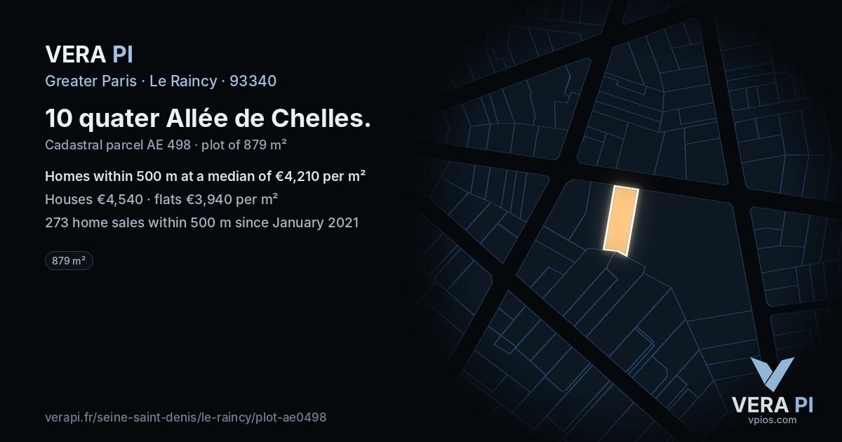 10 quater Allée de Chelles, Le Raincy at night – the plot lit, the parcels around coloured by the prices near them