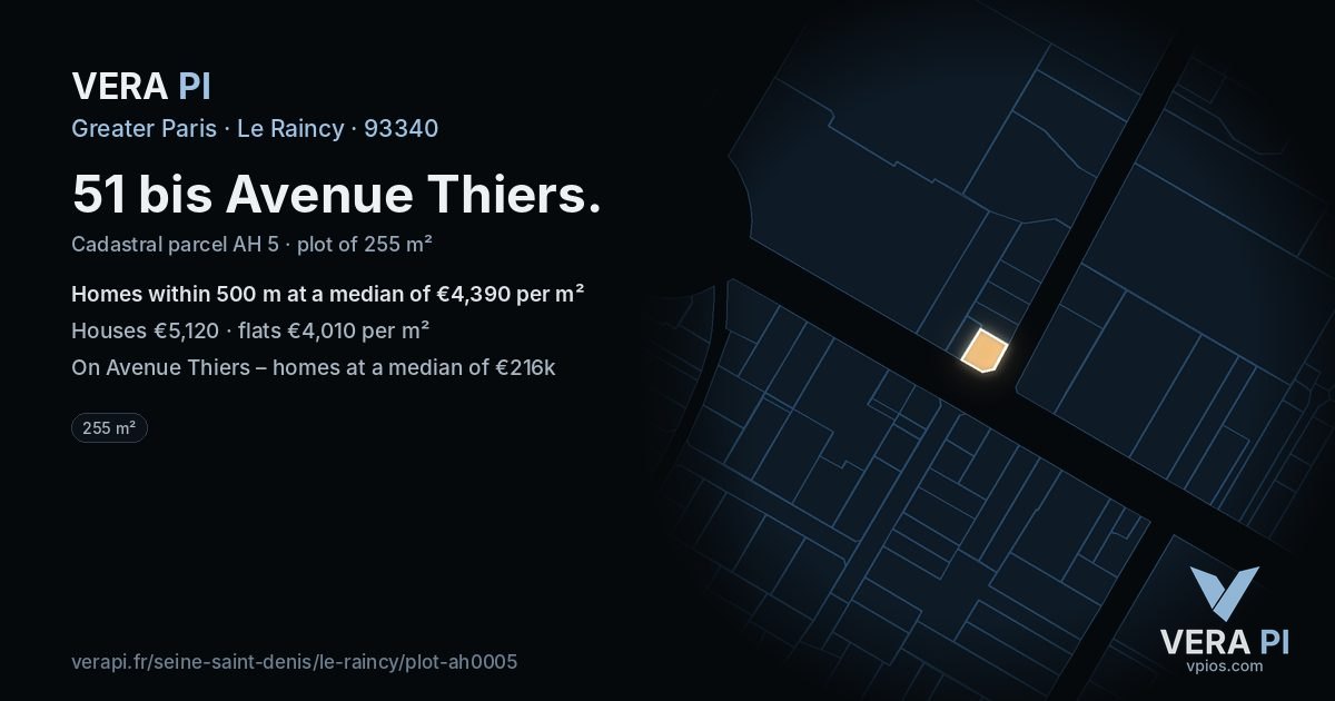51 bis Avenue Thiers, Le Raincy at night – the plot lit, the parcels around coloured by the prices near them