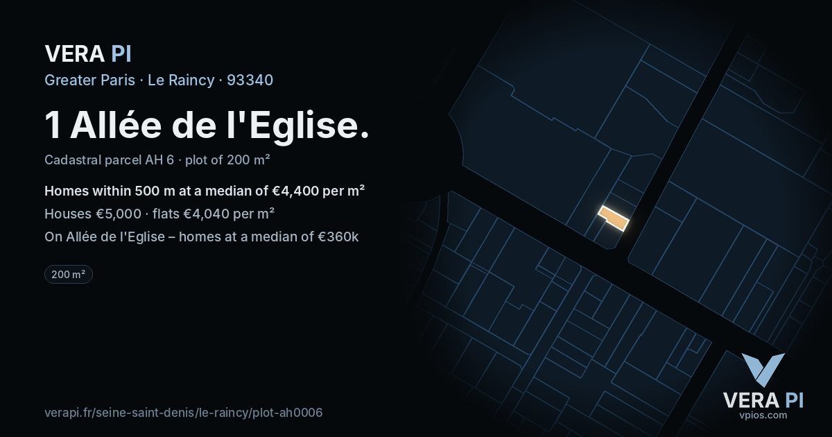 1 Allée de l'Eglise, Le Raincy at night – the plot lit, the parcels around coloured by the prices near them