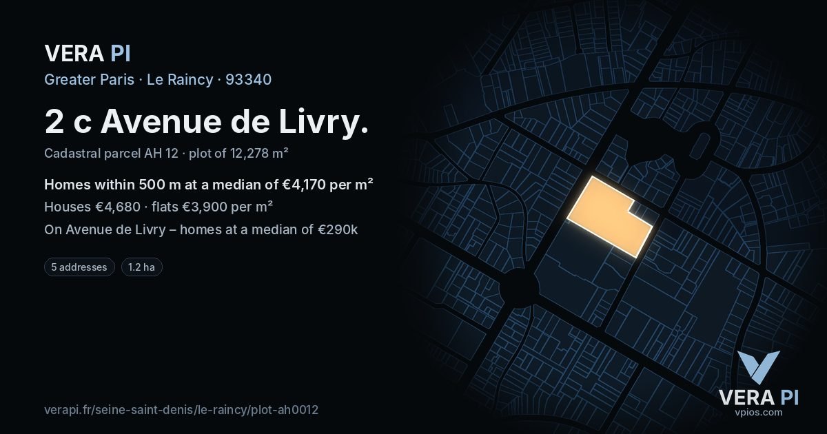 2 c Avenue de Livry, Le Raincy at night – the plot lit, the parcels around coloured by the prices near them