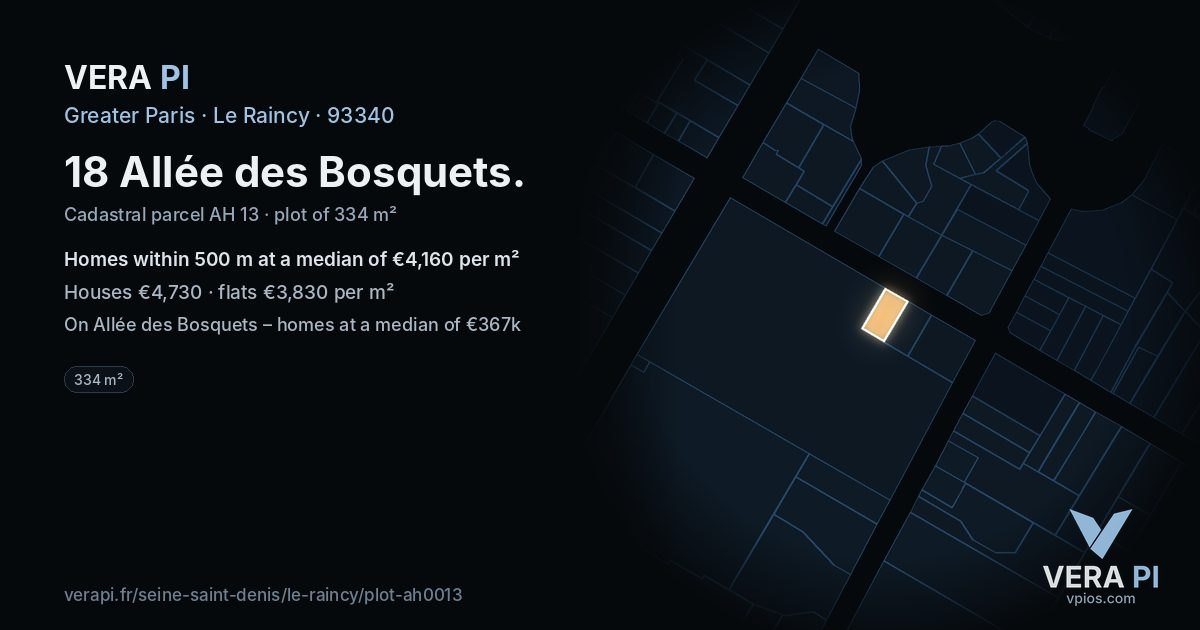 18 Allée des Bosquets, Le Raincy at night – the plot lit, the parcels around coloured by the prices near them