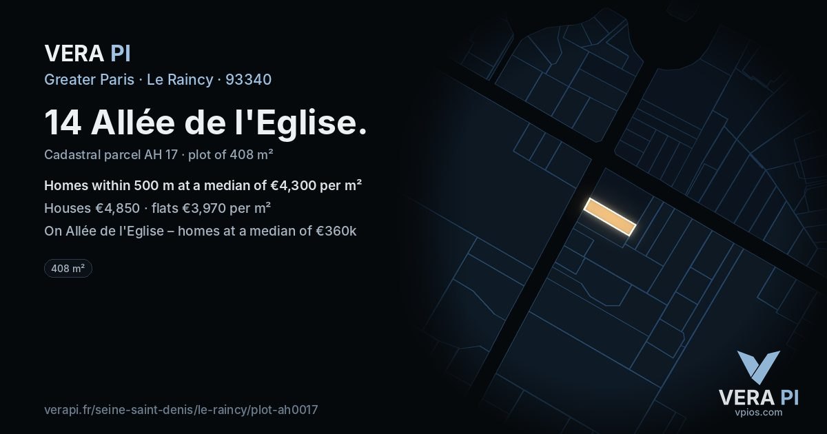 14 Allée de l'Eglise, Le Raincy at night – the plot lit, the parcels around coloured by the prices near them