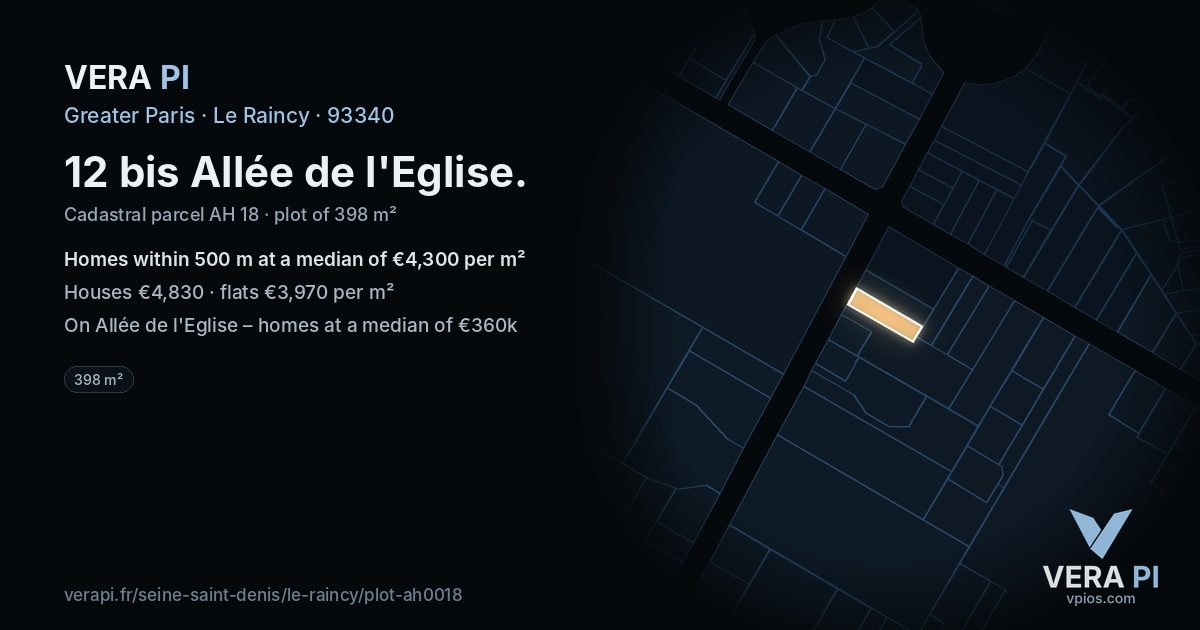12 bis Allée de l'Eglise, Le Raincy at night – the plot lit, the parcels around coloured by the prices near them