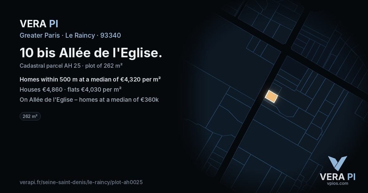 10 bis Allée de l'Eglise, Le Raincy at night – the plot lit, the parcels around coloured by the prices near them