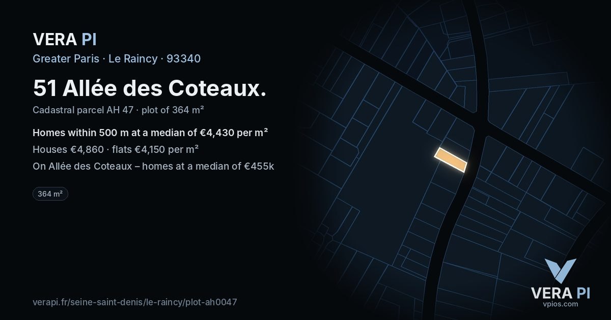 51 Allée des Coteaux, Le Raincy at night – the plot lit, the parcels around coloured by the prices near them