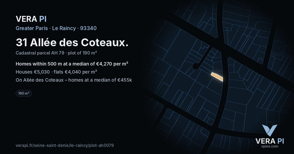 31 Allée des Coteaux, Le Raincy at night – the plot lit, the parcels around coloured by the prices near them