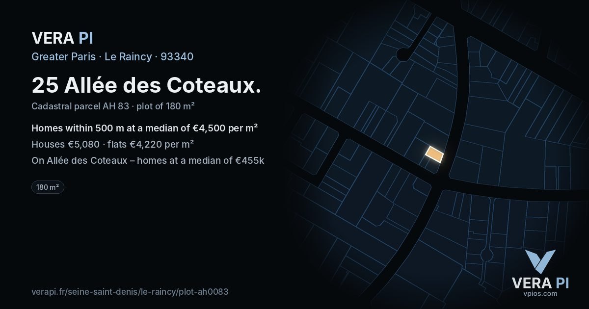 25 Allée des Coteaux, Le Raincy at night – the plot lit, the parcels around coloured by the prices near them