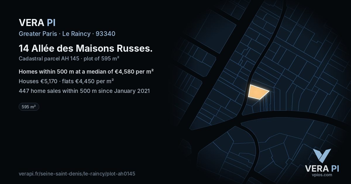 14 Allée des Maisons Russes, Le Raincy at night – the plot lit, the parcels around coloured by the prices near them