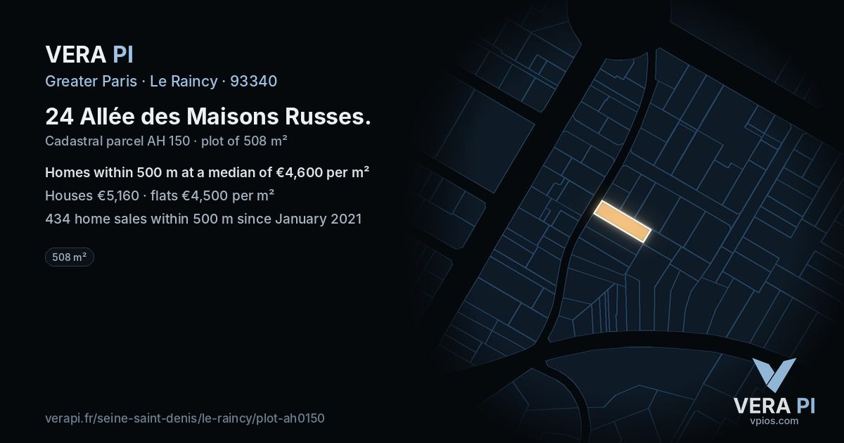 24 Allée des Maisons Russes, Le Raincy at night – the plot lit, the parcels around coloured by the prices near them