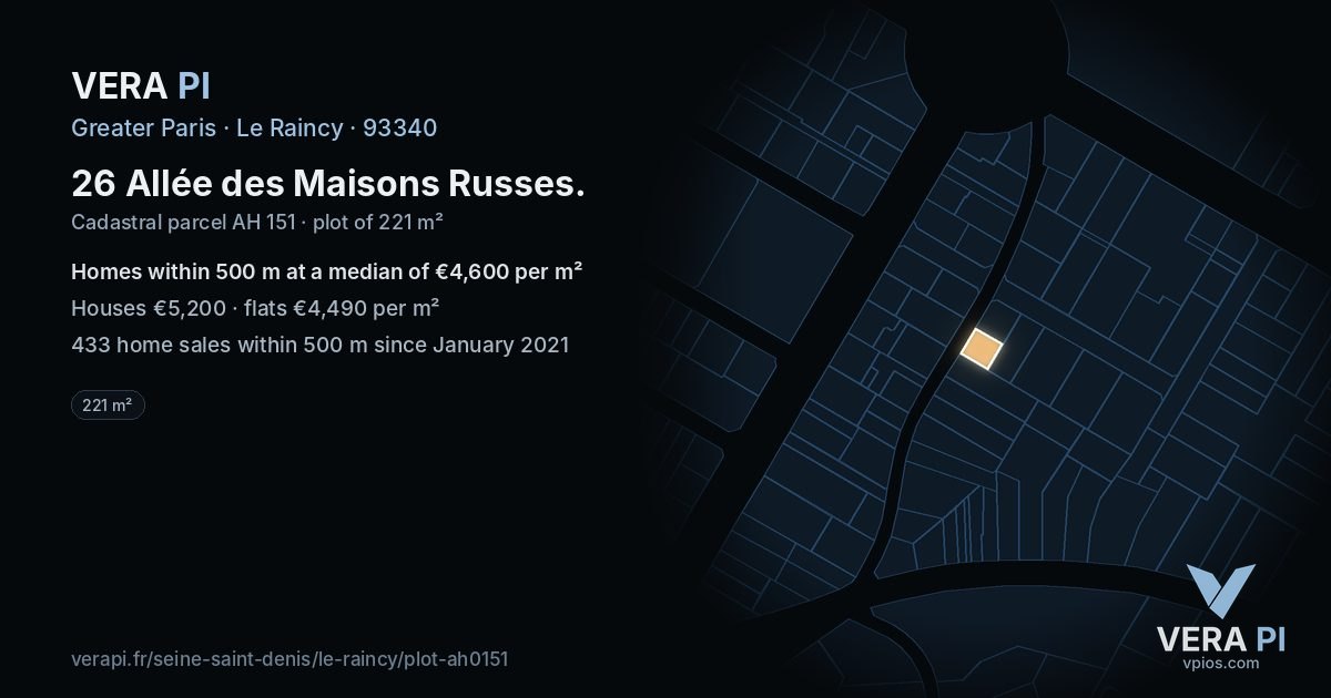 26 Allée des Maisons Russes, Le Raincy at night – the plot lit, the parcels around coloured by the prices near them