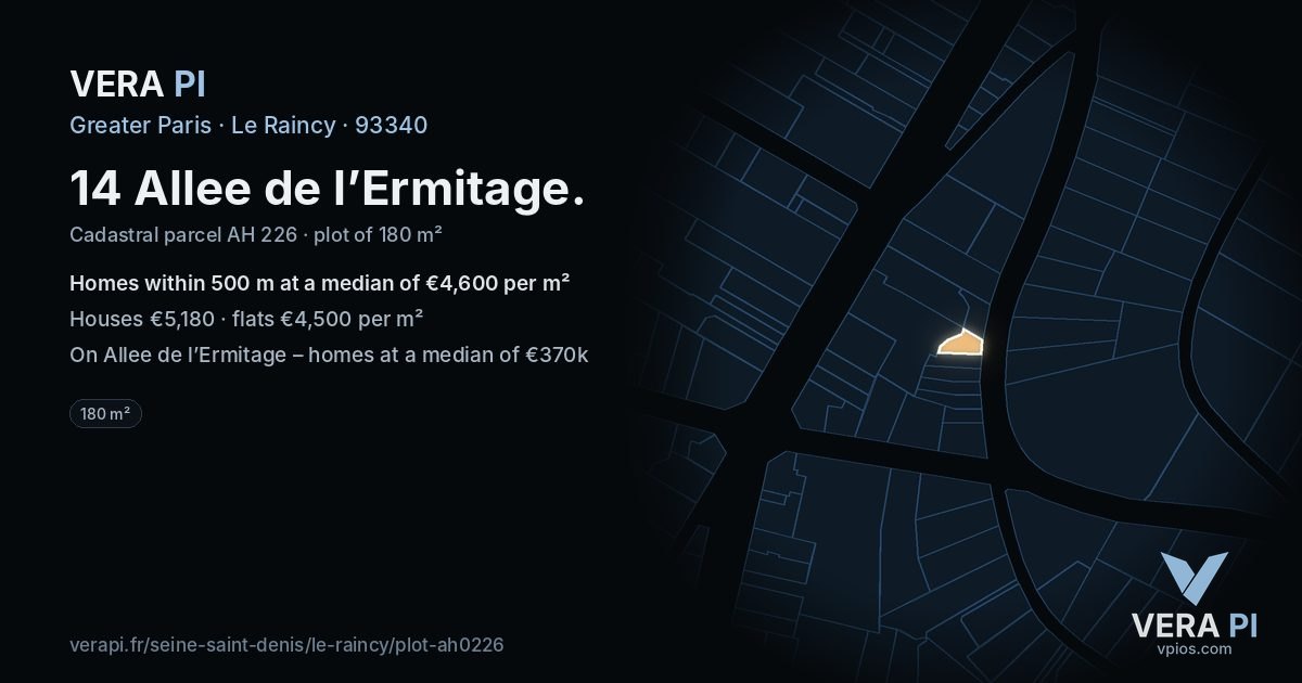 14 Allee de l’Ermitage, Le Raincy at night – the plot lit, the parcels around coloured by the prices near them