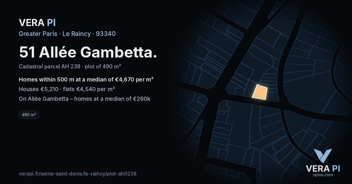 51 Allée Gambetta, Le Raincy at night – the plot lit, the parcels around coloured by the prices near them