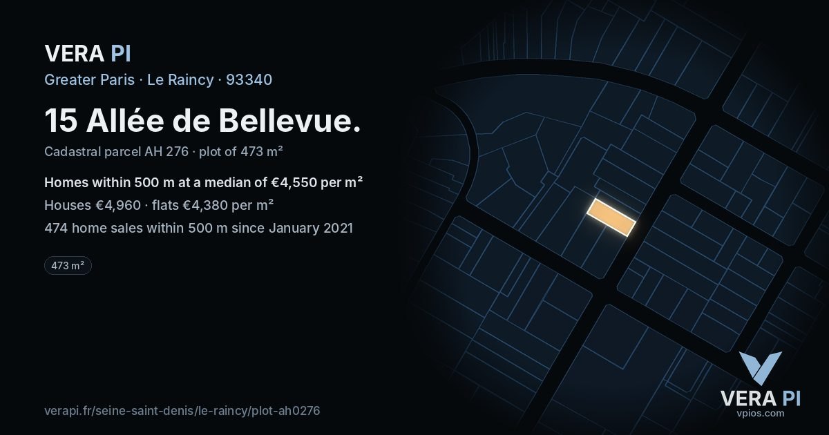 15 Allée de Bellevue, Le Raincy at night – the plot lit, the parcels around coloured by the prices near them