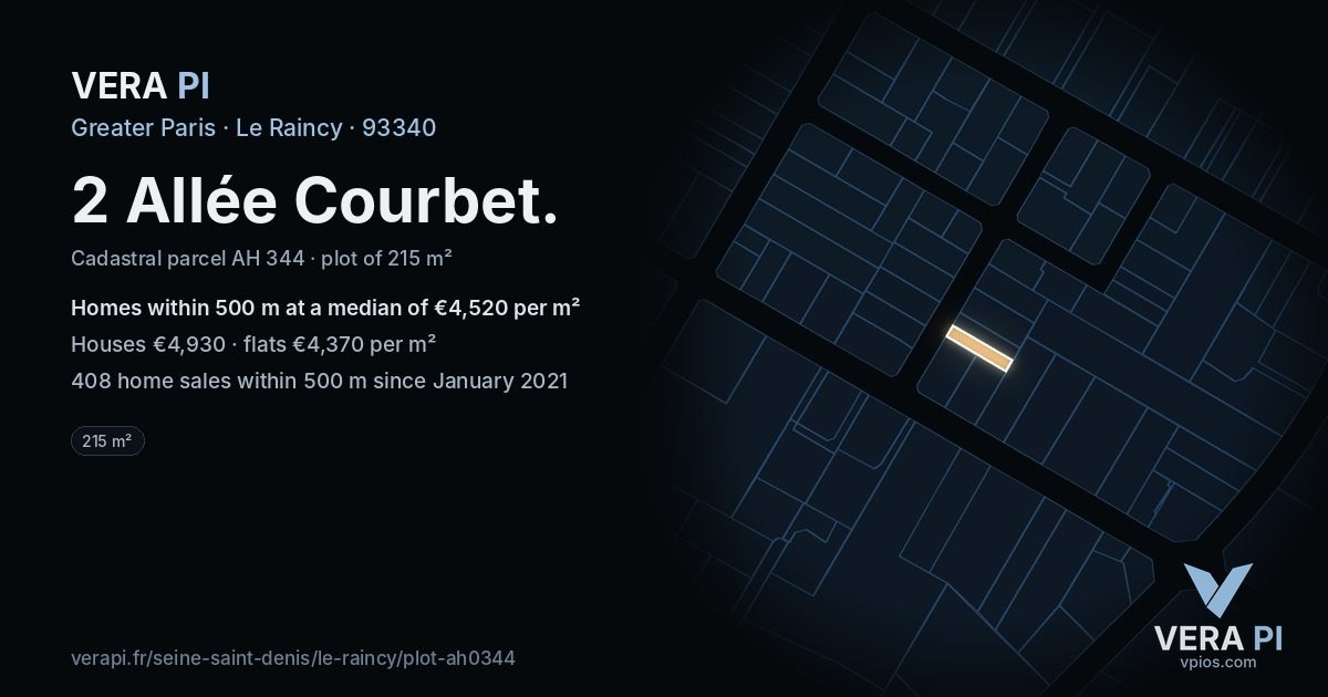 2 Allée Courbet, Le Raincy at night – the plot lit, the parcels around coloured by the prices near them